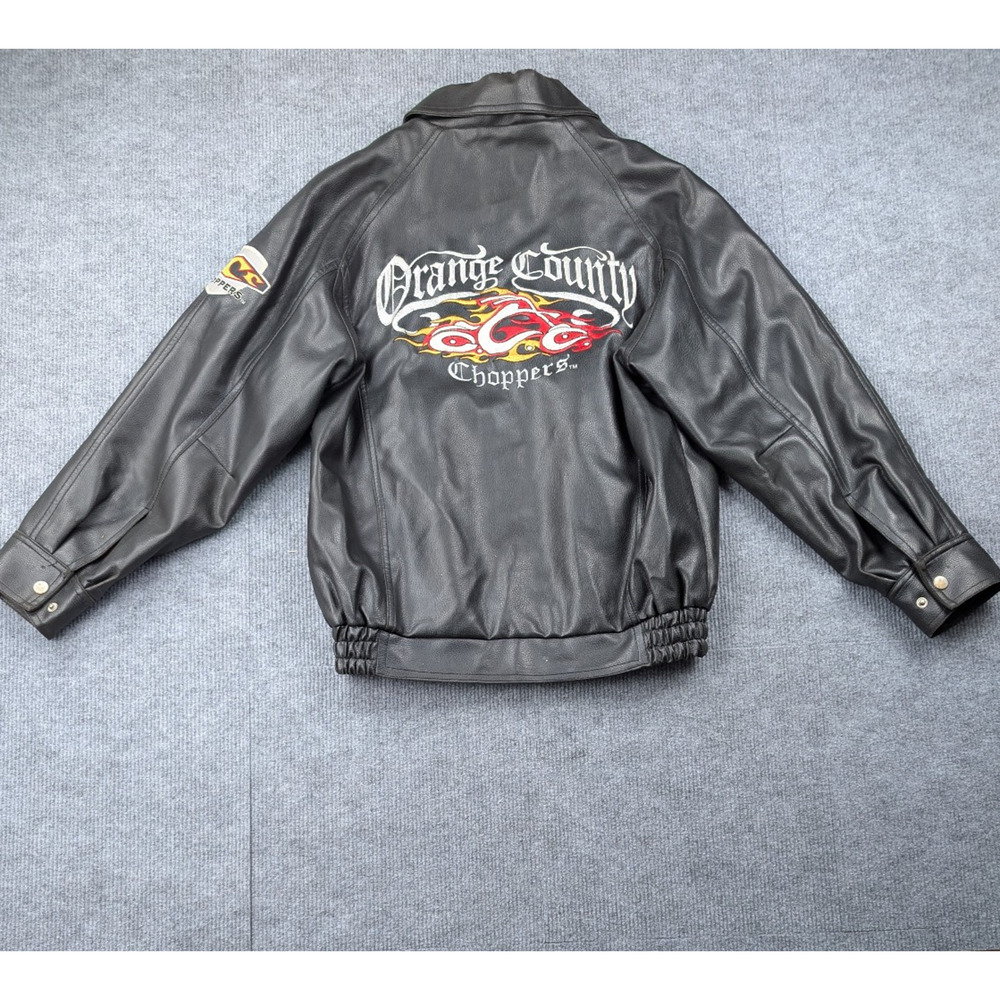 Vintage Orange County Choppers Bomber Jacket Kids 10 12 Faux Leather Y2K Biker